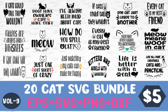 20 Cat SVG Bundle PNG Cutting Print Read