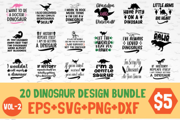 20 Dinosaur SVG PNG Cutting Print Ready