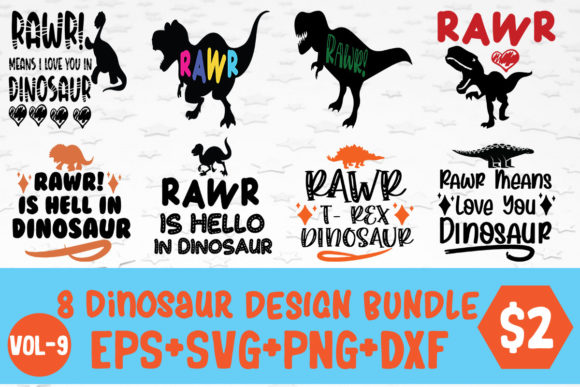 8 Dinosaur SVG PNG Cutting Print Ready F