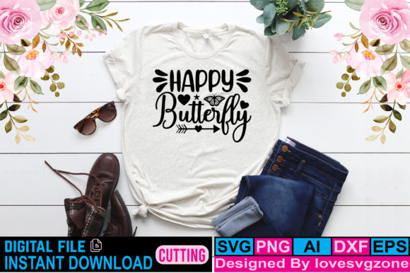 Happy Butterfly Embroidery Design